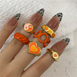 Y2K Style Korean Gold Color Resin Chain Rings Set for Women Fashion Colorful Multilayered Heart Ring Wholesale Jewelry