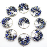 10pcs Mix Natural Stone Amethyst Lapis Lazuli 30mm Tree of Life Pendant 7 Chakra Reiki Pendant For Jewelry Making