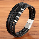 Christmas Gift Classic Multi-layer Luxury Style Stainless Steel Men's Leather Bracelet Hand-woven Customizable DIY Quality Drop Shipping