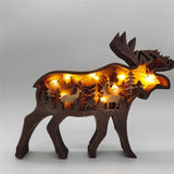 Christmas Decoration Wooden Hollowed Small Elk and Brown Bear LED Light Cute Desktop Ornaments Home Decor Accessories