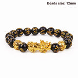 Feng Shui Obsidian Stone Beads Bracelet Men Women Unisex Wristband Gold Black Pixiu Wealth and Good Luck  Women Bracelet