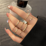 Cifeeo 25Style Bohemian Vintage Gold Color Geometric Square Round Rings Set for Women Black Stone Rings Silver Color Chain Ring Jewelry