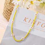 Cifeeo Trendy Bead Strand Beaded Choker Necklace For Women Bohemian Colorful Handmade Short Daisy Pearl Necklace Collar Jewelry