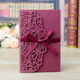 Cifeeo  50Pcs Elegant Laser Cut Wedding Invitation Card Lace Greeting Card Customize With RSVP Card Ribbon Wedding Party Supplies