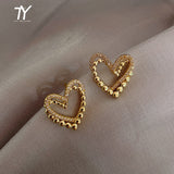 2022  New Design Unusual Hollowed Out Love Earrings For Woman Fashion Korean Jewelry Wedding Party Girl's Luxurious Earrings