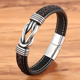 Christmas Gift Fashion Deluxe Irregular Graphic Accessories Men's Leather Bracelet Stainless Steel Combination for Birthday Commemorative Gifts