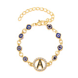 Christmas Gift Turkish Lucky Evil Eye Bracelet Gold Color Bangle Rhinestone Blue Eyes Letter Bracelet For Women Men Couple Gothic Jewelry