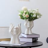 2021 New Ceramic Human Face Flower Vase Art Creatrive Sculpture Human Head Abstract Plant Flower Pot Home Decor Arrangement