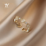 Sweet Heart-shaped Opals Zircon Gold Opening Rings For Woman 2021 Korean Fashion Jewelry Girl's Finger Elegant Set Accessories