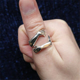 Vintage Ancient Silver Color Muscle Hand Rings Punk Gothic Adjustable Open Rings for Women Fashion Couple Ring Jewelry Best Gift