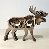 Christmas Decoration Wooden Hollowed Small Elk and Brown Bear LED Light Cute Desktop Ornaments Home Decor Accessories