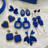 Cifeeo Korean New Style Simple Blue Bow Earrings Fashion Versatile Geometric Earrings Female Jewelry