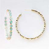 Cifeeo  Tribal Green Blue Teardrop Opal Hoop Earrings Women Fashion Gold Color Big Round Circle Statement Earring Jewelry