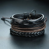 Christmas Gift Vnox 4Pcs/ Set Braided Wrap Leather Bracelets for Men Vintage Life Tree Rudder Charm Wood Beads Ethnic Tribal Wristbands