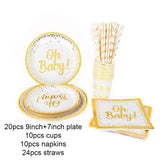 WEIGAO Baby Shower Decorations Gold Oh Baby Disposable Plate Cup Napkins Straws Set Baby Shower Boy Girl Event Party Supplies