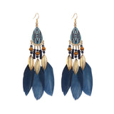 Cifeeo  Creative Retro Ethnic Women's Earrings Long Bohemian Style Feather Tassel Earrings