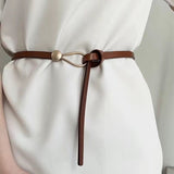 2022 New Leather Thin Belt Knotted Decorative Belt Black Dress Sweater Waist Chain Chain Belts for Women
