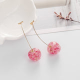 Fashion Cherry Earrings for Women Elegant Dried Flower Resin Cherries Pendant Earrings Wholesale Jewelry