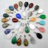 24pcs Natural Pink Quartz Crystal Agates Tiger eye Stone Malachite Water Drop Shape Pendant for DIY Jewelry Making