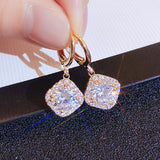 Cifeeo New Fashion Fine 14K Real Gold Geometric Crystal Drop Earrings for Women High Quality Jewelry AAA Zircon S925 Silver Needle Gift