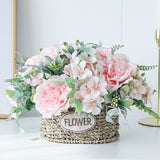Christmas Gift Rose Bouquet Artificial Peony Silk Flowers DIY Pink Hydrangea Plastic Fake Flowers Home Wedding Decoration Table Centerpieces