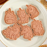 6pcs Unicorn Shape Cookie Cutter Mold Plastic 3D Cartoon Animal Baking Moulds Household Biscuit Cookie Stamp Home Kitchen Tools