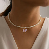 Cifeeo 2023 Heart Choker Pearl Necklace For Women Butterfly Necklaces Pendant Collar Chokers Chains Bead Necklace Women's Jewelry