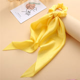 Cifeeo Fashion Colorful Bow Satin Long Ribbon Women Hair Scrunchies Scarf Ponytail Holder Elastic Hair Bands Hair Accessories