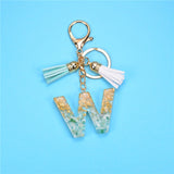 Fashion 26 Letters Resin Keychains for Women Gold Foil Pendant Charms Accessories Tassel Key Rings