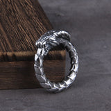 Viking Style Stainless Steel Huge Ouroboros Snake Ring for Men Male Fashion Jewelry and a cotton chain as gift
