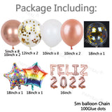 36pcs 2022 Foil Balloon Spanish Happy New Year Gold Confetti Latex Balloons Chrome Star Foil Globos Party Decors Christmas