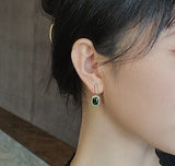 Luxury Exquisite Geometric Green Pendant Earrings For Woman Korean Fashion Jewelry Wedding Party Girl's Elegant Earrings