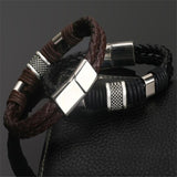 Cifeeo High Quality Stainless Steel Charm Bracelet Braided Black Brown Genuine Leather Bracelet for Men's Hand Wristband  Jewelry