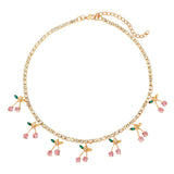 Cifeeo Fashion Bling Crystal Tennis Chain Choker Necklace for Women Gold Silver Color 7 Butterfly Cherry Pendant Necklace Party Jewelry