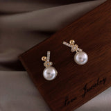 2022 new classic inlaid zircon knot Pearl Earrings Fashion Korean women jewelry lady temperament party Simple ladies Earrings