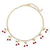 Cifeeo Fashion Bling Crystal Tennis Chain Choker Necklace for Women Gold Silver Color 7 Butterfly Cherry Pendant Necklace Party Jewelry