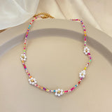 Cifeeo New Lovely Daisy Flower Colorful Beads Pearl Clavicle Choker Necklace for Women Girls Spring Summer Jewelry Wholesale