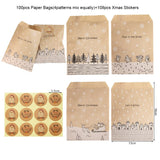 100Sets Merry Chritsmas Gift Bags Retro Kraft Paper Bag Santa Claus Penguin Candy Cookie Bags DIY Gift Wrapping Supplies