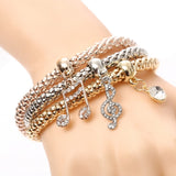 3Pcs Bracelet Crystal Owl Music Note Boy Girl Heart Charm Bracelets For Women Pulseria Feminina Jewelry Gift amazing price