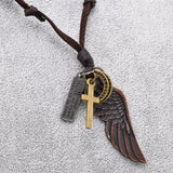 Graduation Gift  Feather Angel Wings Necklace & Pendants Vintage Brown Leather Neckless for Women Men Jewelry Boys Necklace Statement Necklace