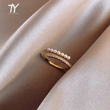 2022 new classic geometric metal pearl ring Korean female jewelry fashion student opening ring Party Gift Ring