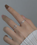 Christmas Gift Korean Zircon Ring Personality Cross Open Adjustable Finger Rings for Women Fashion Silver Color Jewelry Accessories Party Gift