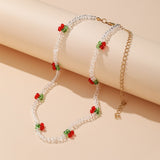 Cifeeo Trendy Bead Strand Beaded Choker Necklace For Women Bohemian Colorful Handmade Short Daisy Pearl Necklace Collar Jewelry