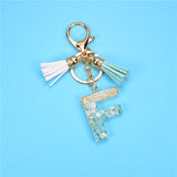 Fashion 26 Letters Resin Keychains for Women Gold Foil Pendant Charms Accessories Tassel Key Rings