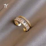 Luxury Zircon Double Student Opening Rings For Woman New Fashion Gothic Finger Jewelry Wedding Party Girl's Sexy Ring