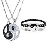 Tai Chi Yin Yang Couple Bracelets Alloy Pendant Adjustable Braid Chain Bracelet Necklace Matching Lover Bracelets Necklaces Set