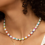 Cifeeo Trendy Bead Strand Beaded Choker Necklace For Women Bohemian Colorful Handmade Short Daisy Pearl Necklace Collar Jewelry