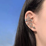 HUANZHI New Fashion Punk Snake Shape Hip Hop Crystal Gold Silver Color Metal Plated Stud Cuff Earrings For Women Girls Jewelry