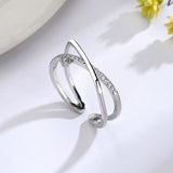 Christmas Gift Korean Zircon Ring Personality Cross Open Adjustable Finger Rings for Women Fashion Silver Color Jewelry Accessories Party Gift