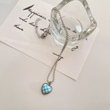 Cifeeo Kpop Vintage Simple Stainless Steel Heart Pendant Necklace For Women Plaid Harajuku Sweater Neck Chain Aesthetic Y2k Jewelry